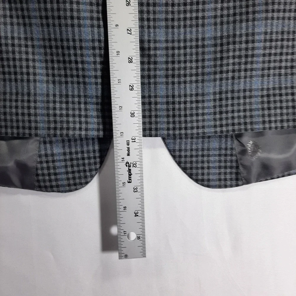 Lauren Ralph Lauren Blazer 52R Silk Wool Plaid Gray Blue‎ Sport Coat Men Big